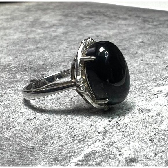 Black Stone ring, size 6, .925 sterling silver, NWOT - Picture 9 of 13
